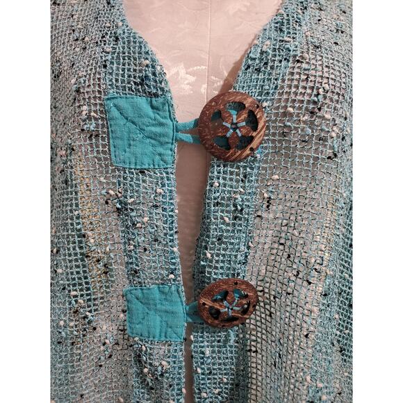 Kaktus Womens Open Knit Wood Button Cardigan Topper Size 2X Lagenlook Artsy Blue - Picture 5 of 12